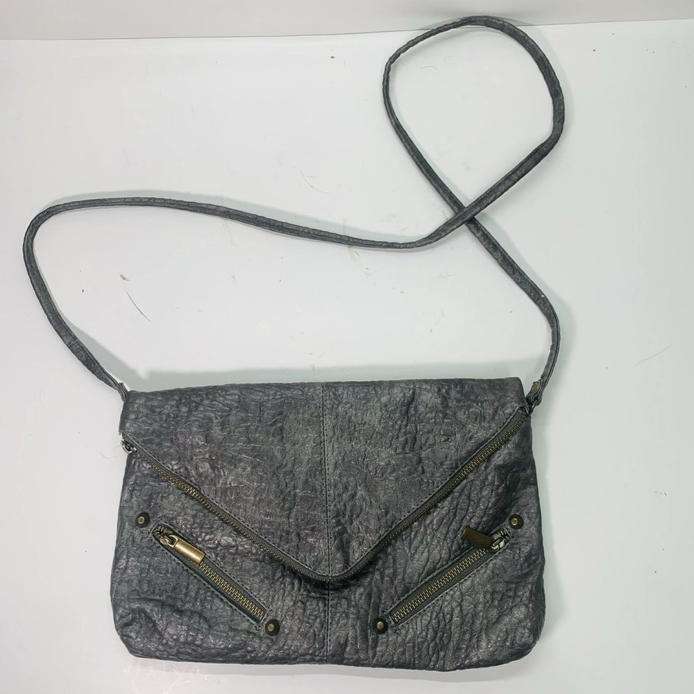 NEW Le Chateau‎ Crossbody Bag Faux Leather Gray Zip Casual Chic Purse Going Out